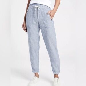 Athleta Cabo 100% Linen Jogger Chambray Blue, Size 10 Beach Vacation Resortwear